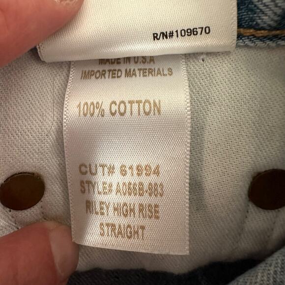 AGOLDE Riley High Rise Straight in Blue Button Fly Light Distress Jean 24 Waist - Picture 10 of 10